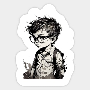 Boy with glasses in school one. Sticker